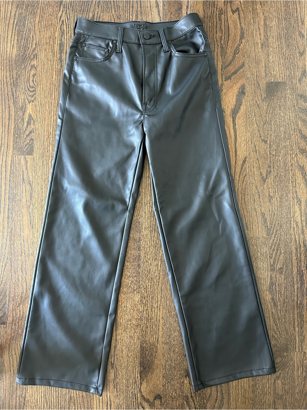 MOTHER Black Faux Leather Straight Jeans size 26
